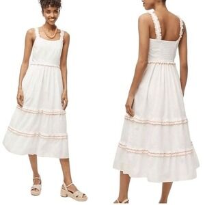 NWOT J. Crew Factory Women's White Scalloped Trim Tiered‎ Midi Dress Size 6